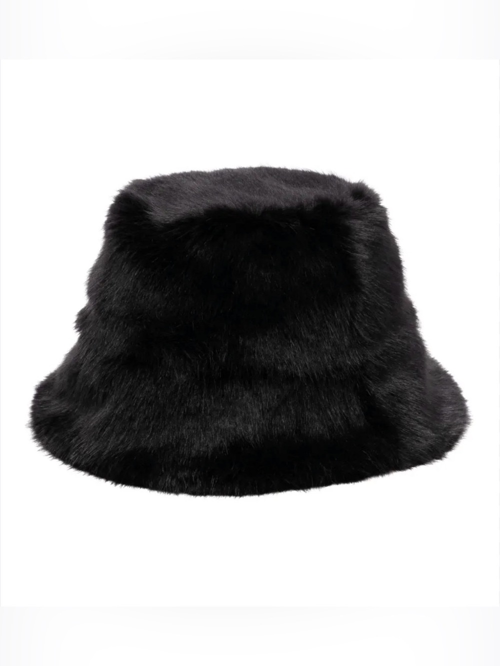 Unisex Plush Black Faux Fur Bucket Hat - Chic Winter Accessory